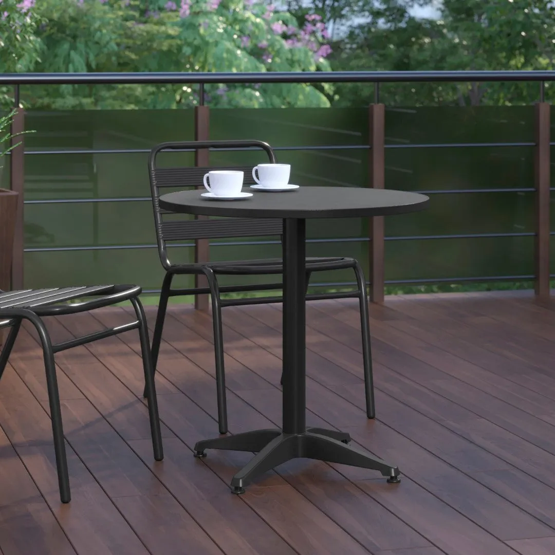 27.5'' Round Commercial Metal Outdoor Table - Stainless Steel Top, Black Base