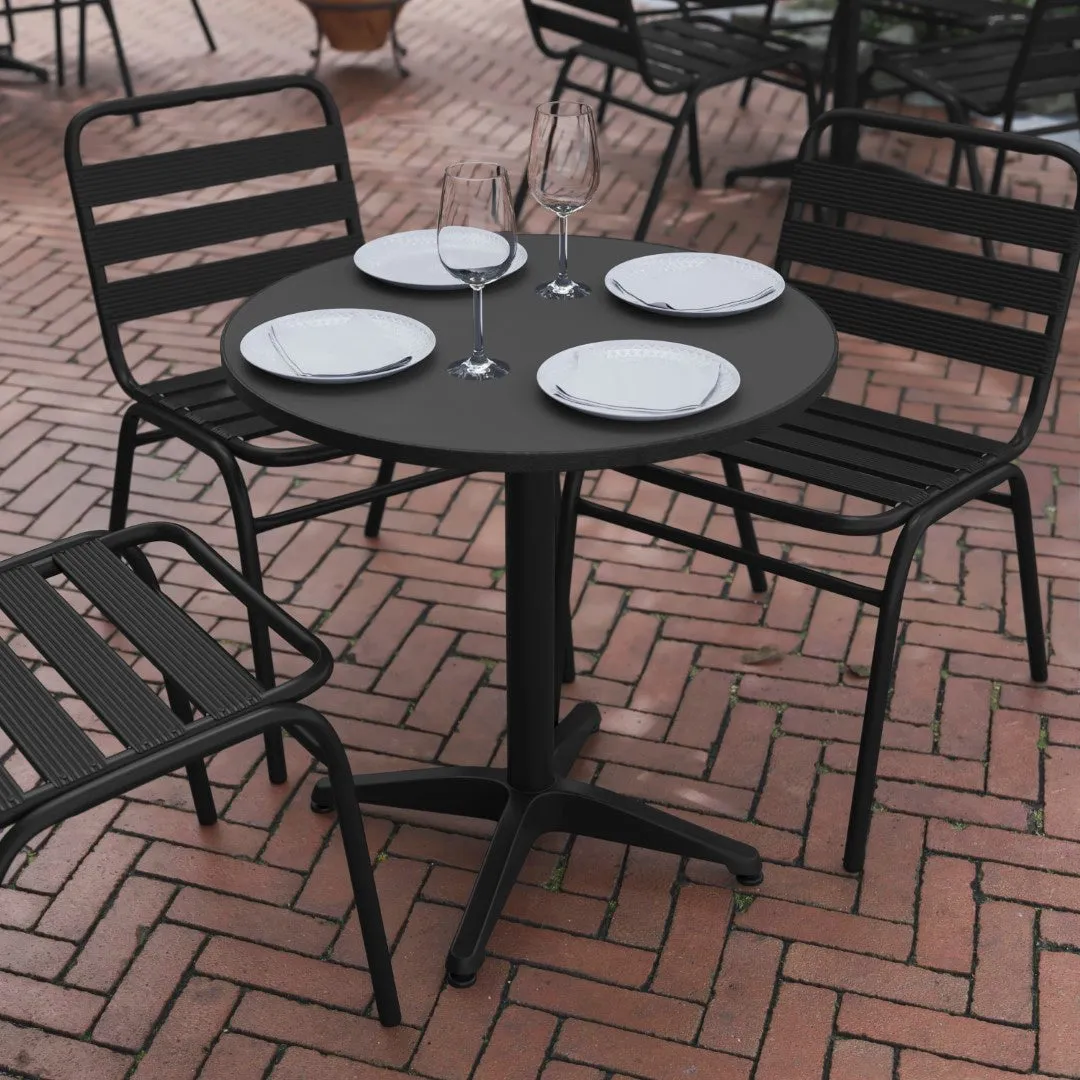 27.5'' Round Commercial Metal Outdoor Table - Stainless Steel Top, Black Base