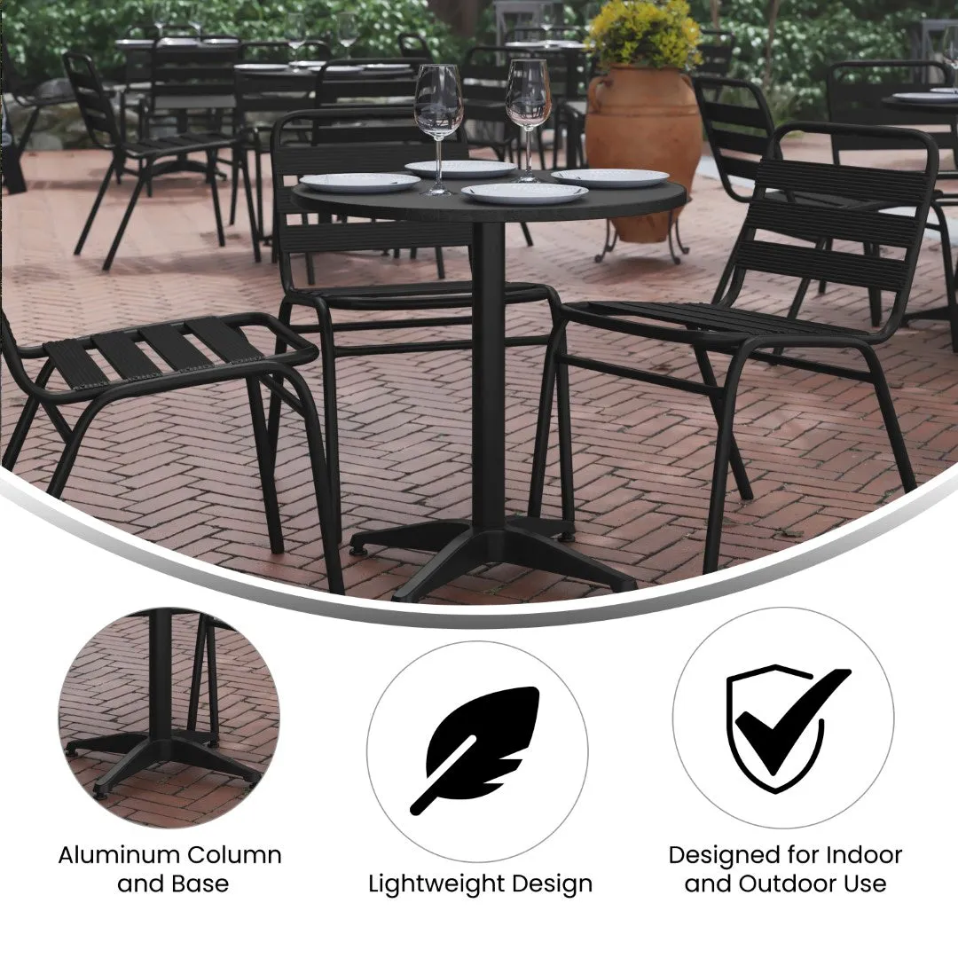 27.5'' Round Commercial Metal Outdoor Table - Stainless Steel Top, Black Base