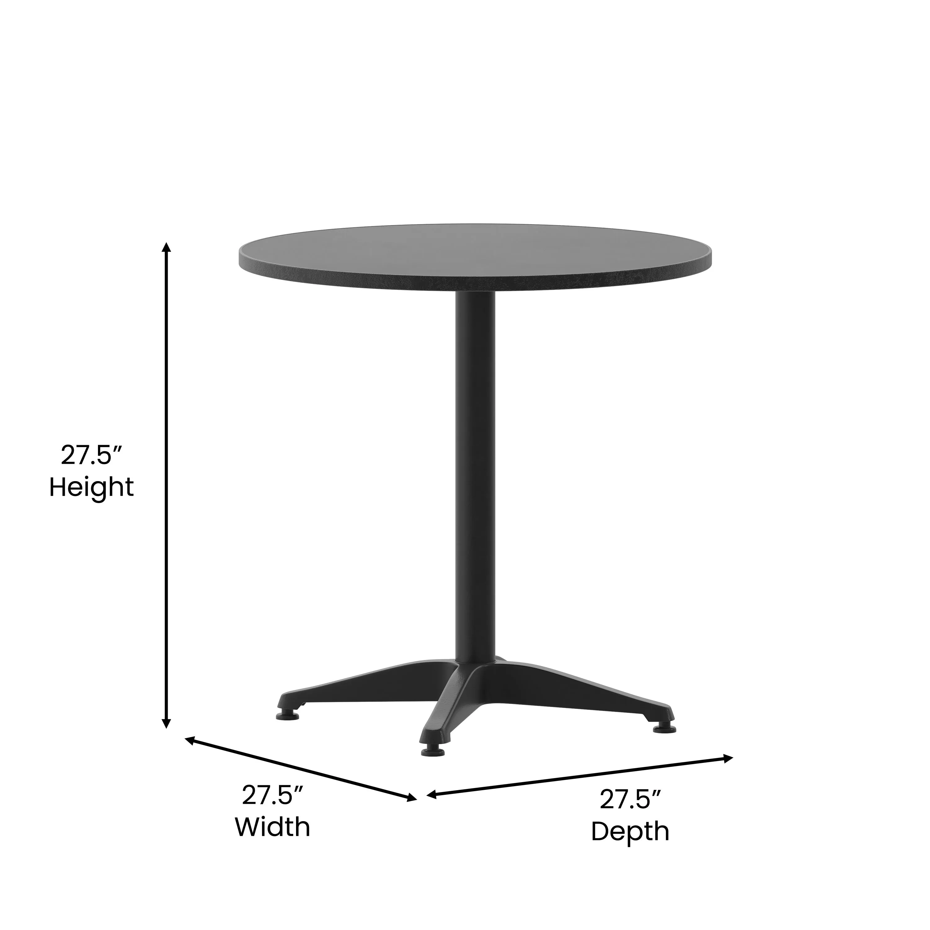 27.5'' Round Commercial Metal Outdoor Table - Stainless Steel Top, Black Base