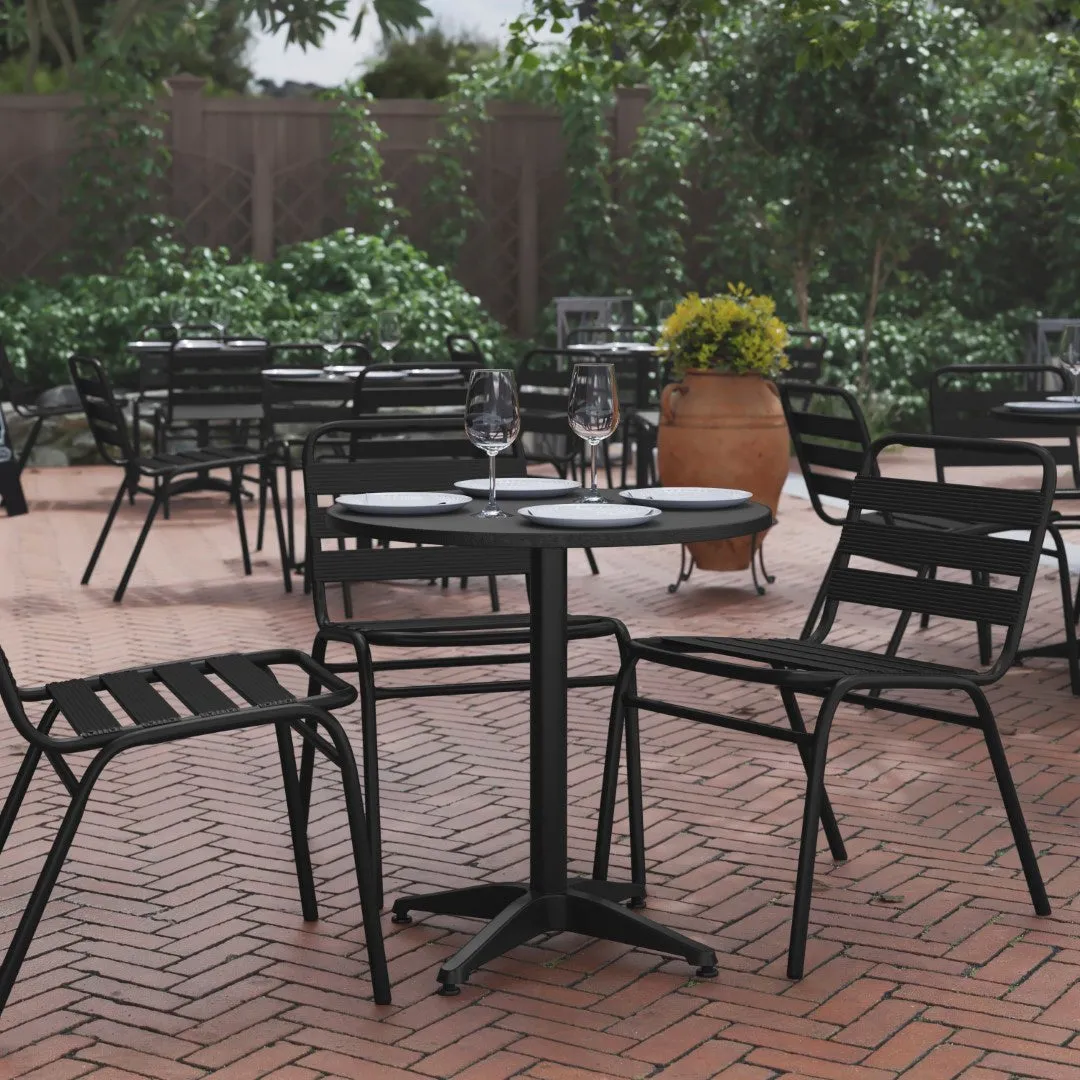 27.5'' Round Commercial Metal Outdoor Table - Stainless Steel Top, Black Base