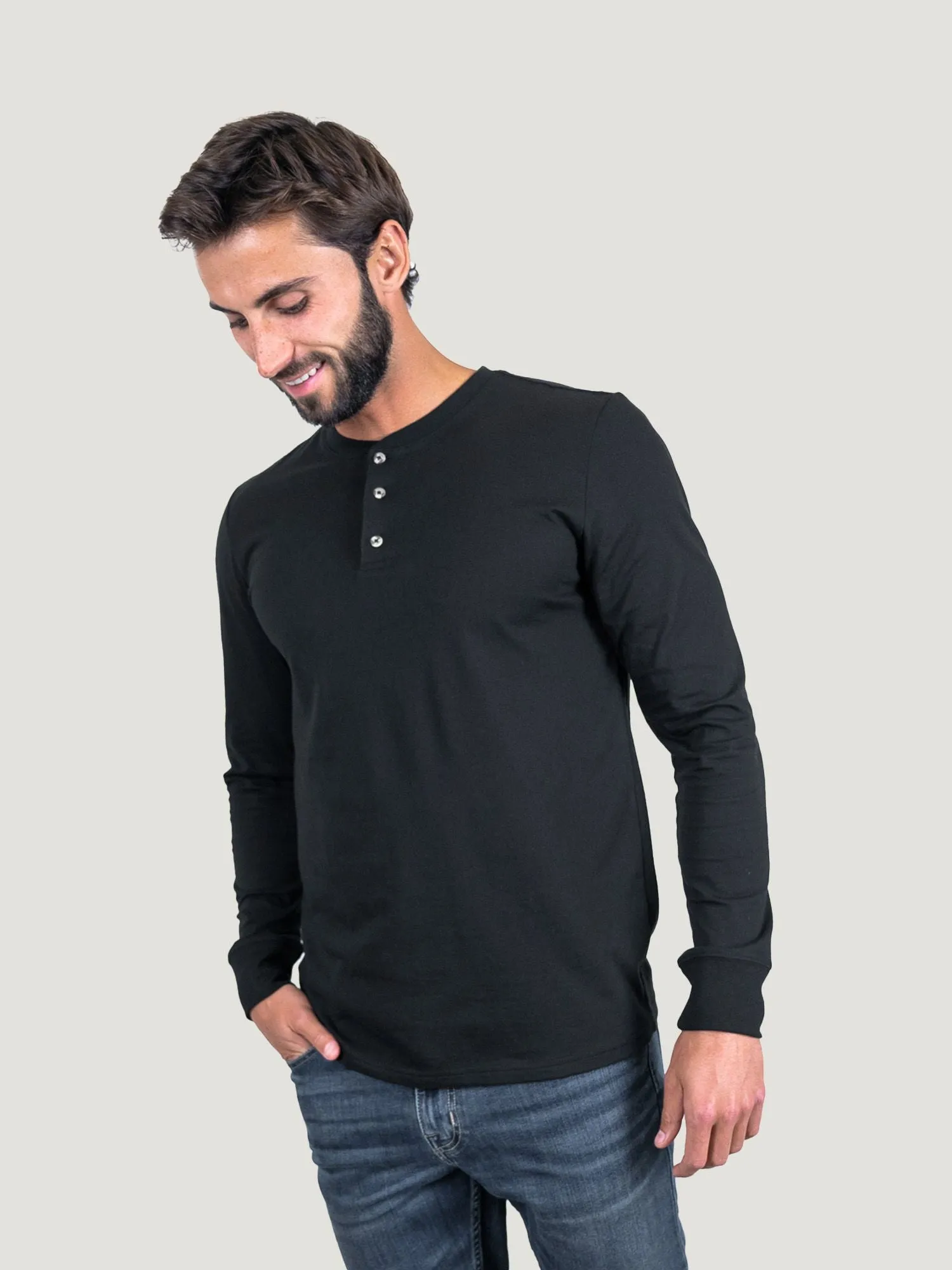 All Black Long Sleeve Henley 3-Pack