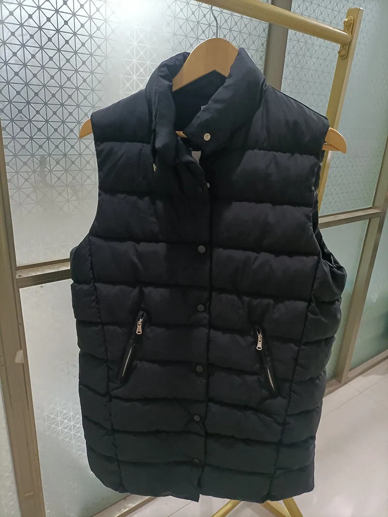 Autumn Winter Coat Women's Solid Loose Vest Stand Collar Long Vest Bodywarm Cotton Padded