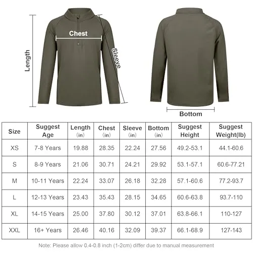 BIG ELEPHANT Boys Quarter Zip Sweatshirt Fall Jacket Long Sleeve Shirt with Thumb Hole Zip-up Pullover for Kids, Army Green