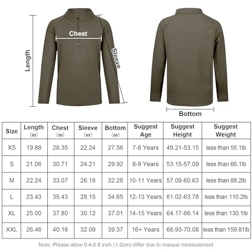 BIG ELEPHANT Boys Quarter Zip Sweatshirt Fall Jacket Long Sleeve Shirt with Thumb Hole Zip-up Pullover for Kids, Army Green