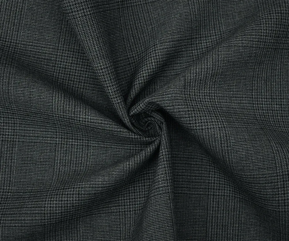 Black-Gray Wool Polyester Glen Plaid Shirting Woven Fabric