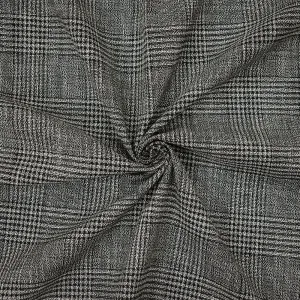 Black-Off-White Cotton-Polyester Glen Plaid Woven Suiting Fabric