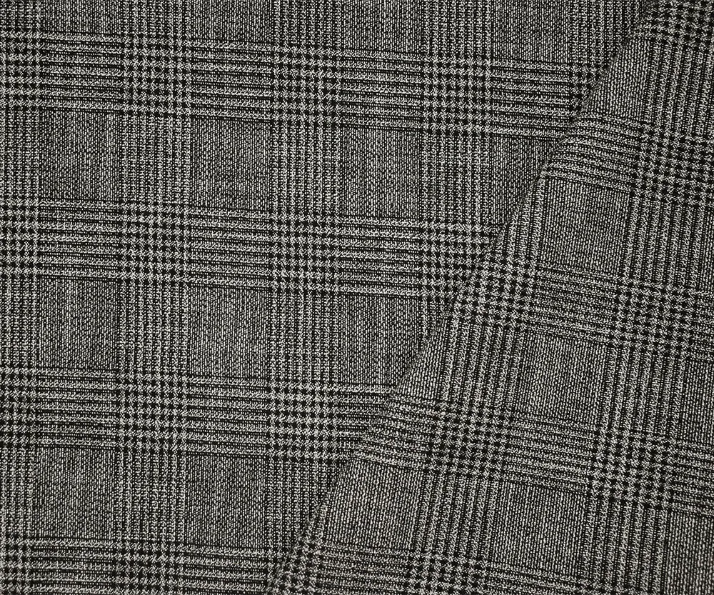 Black-Off-White Cotton-Polyester Glen Plaid Woven Suiting Fabric