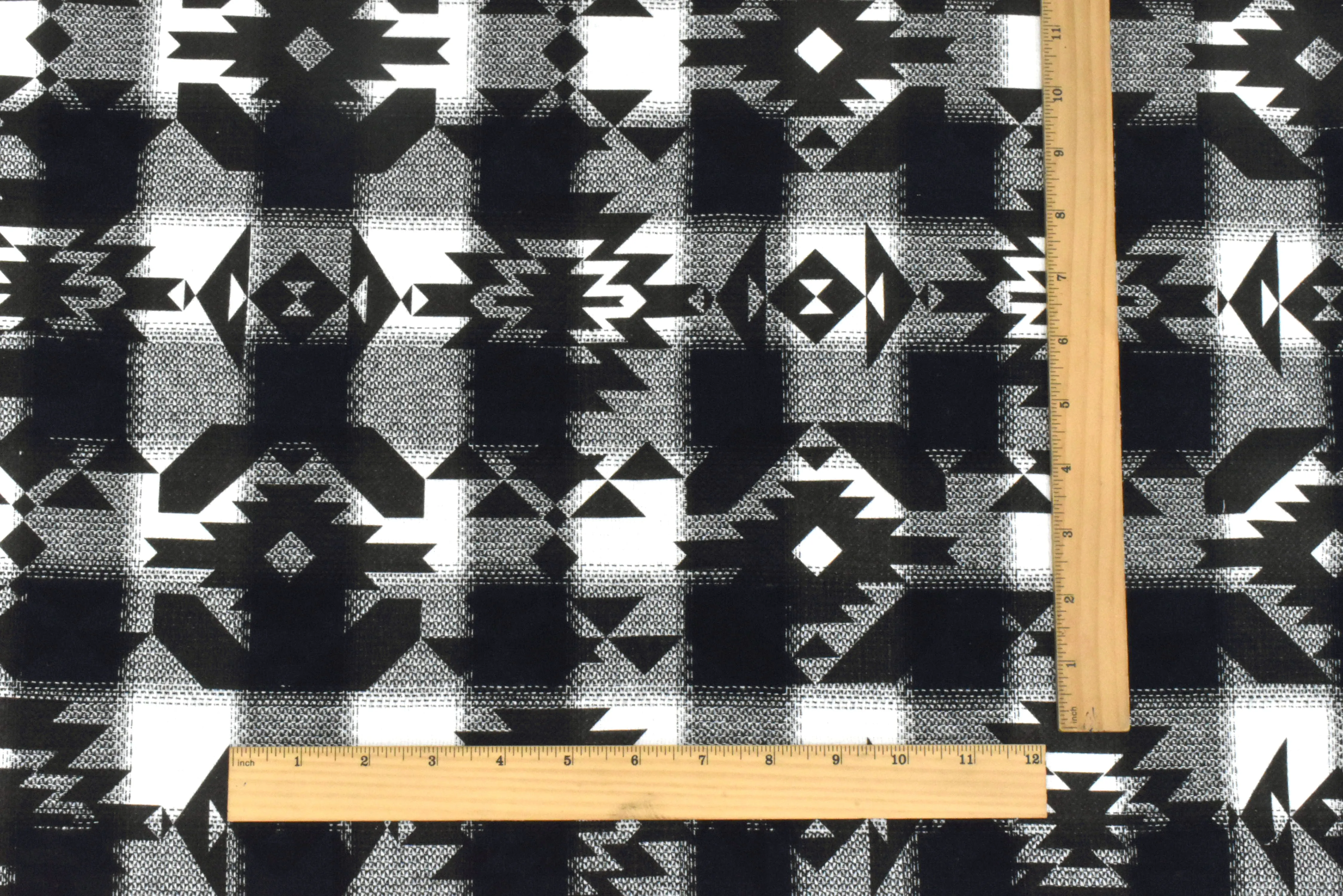 Black-White-Blue Tribal Printed Cotton Check Dobby Woven Fabric