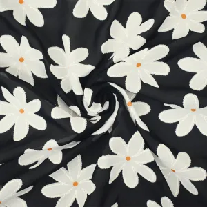 Black-White-Yellow Floral Texture Printed Chiffon Woven Fabric