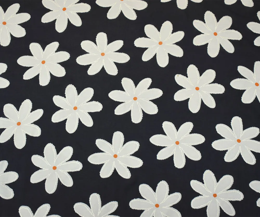 Black-White-Yellow Floral Texture Printed Chiffon Woven Fabric