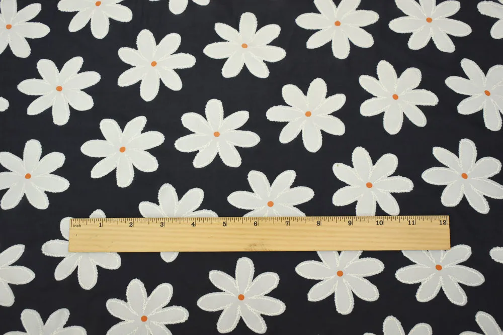 Black-White-Yellow Floral Texture Printed Chiffon Woven Fabric