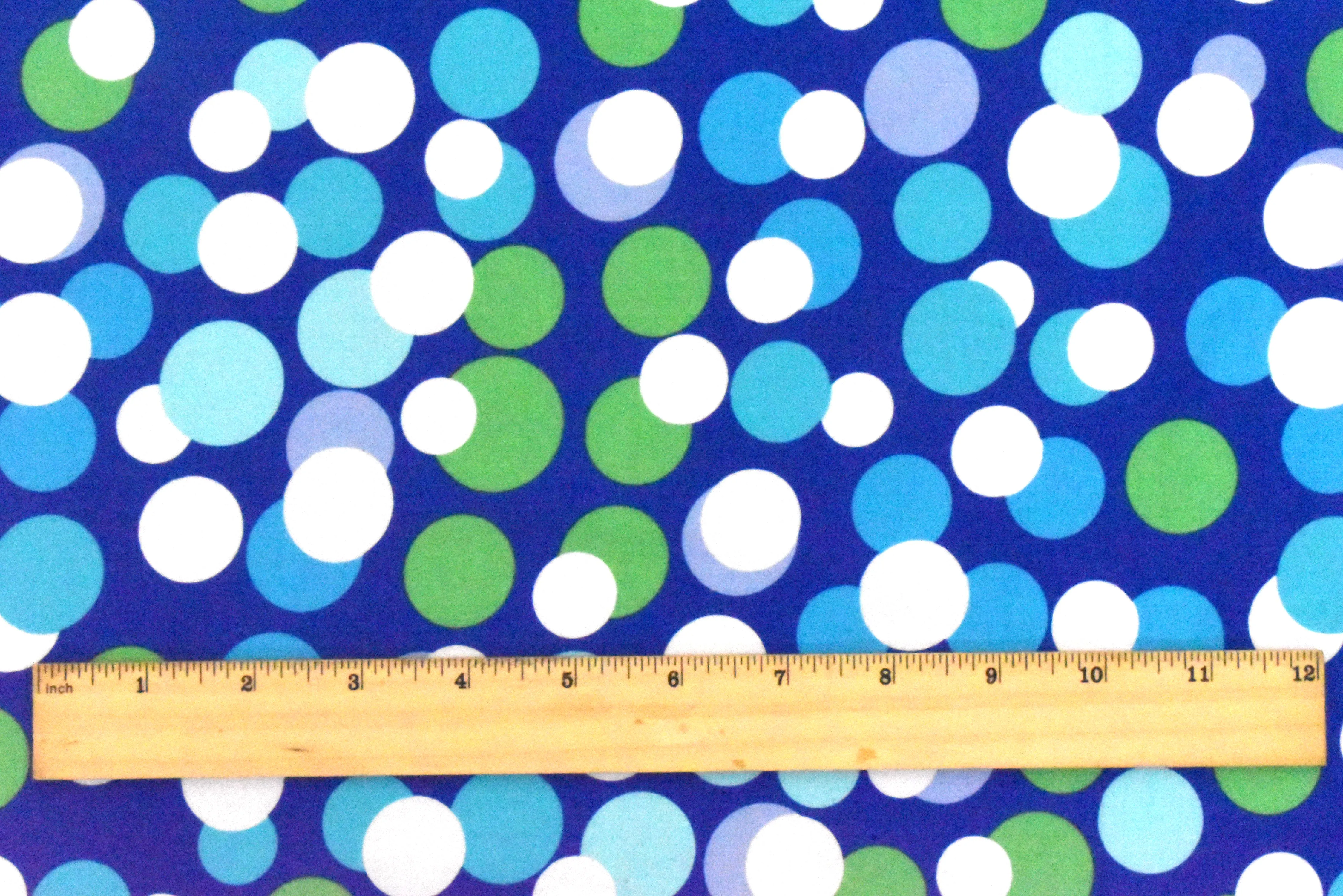 Blue-Aqua-Multi Bubble Dot Printed Stretch Broadcloth Woven Fabric