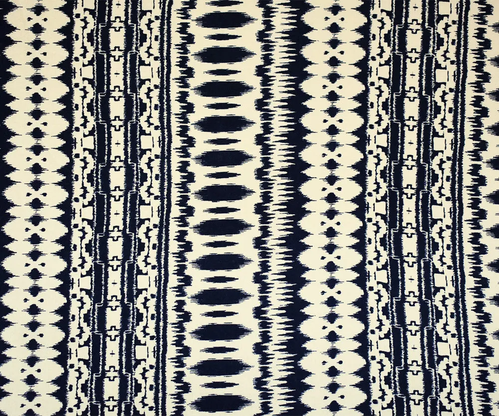 Blue-Ivory Ikat Striped Printed Rayon Challis Woven Fabric