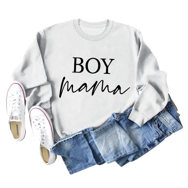 Boy Mama Letter Round Neck Fashion Loose Long Sleeve Women's Large Sweater