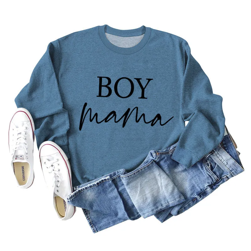 Boy Mama Letter Round Neck Fashion Loose Long Sleeve Women's Large Sweater