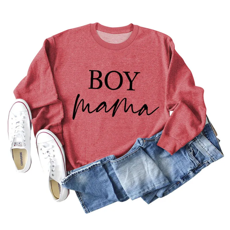 Boy Mama Letter Round Neck Fashion Loose Long Sleeve Women's Large Sweater