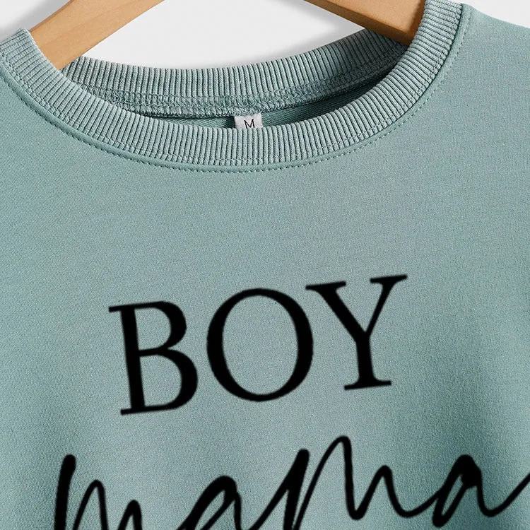 Boy Mama Letter Round Neck Fashion Loose Long Sleeve Women's Large Sweater