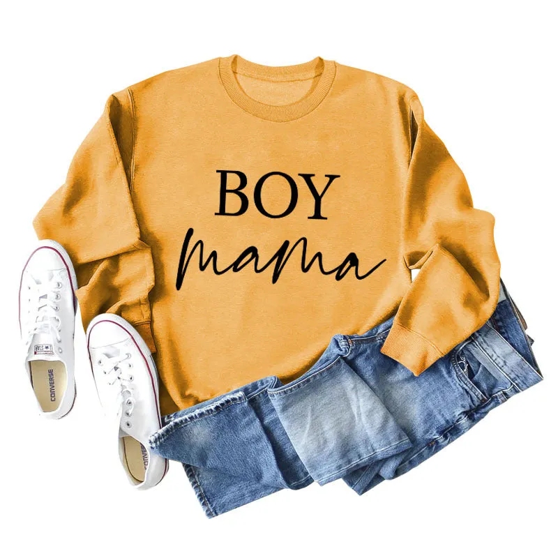 Boy Mama Letter Round Neck Fashion Loose Long Sleeve Women's Large Sweater