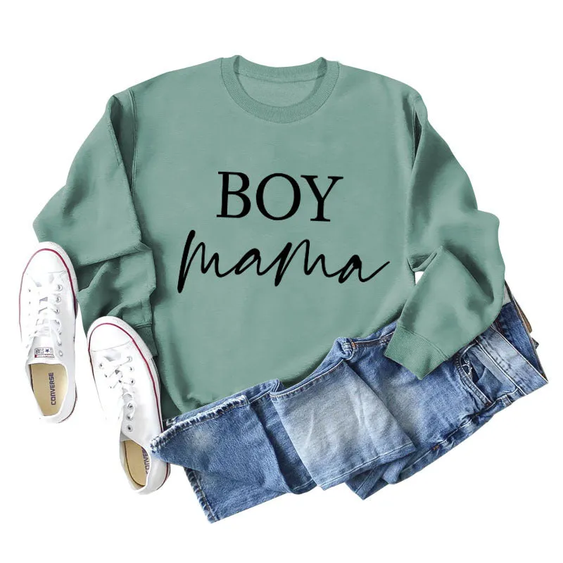 Boy Mama Letter Round Neck Fashion Loose Long Sleeve Women's Large Sweater