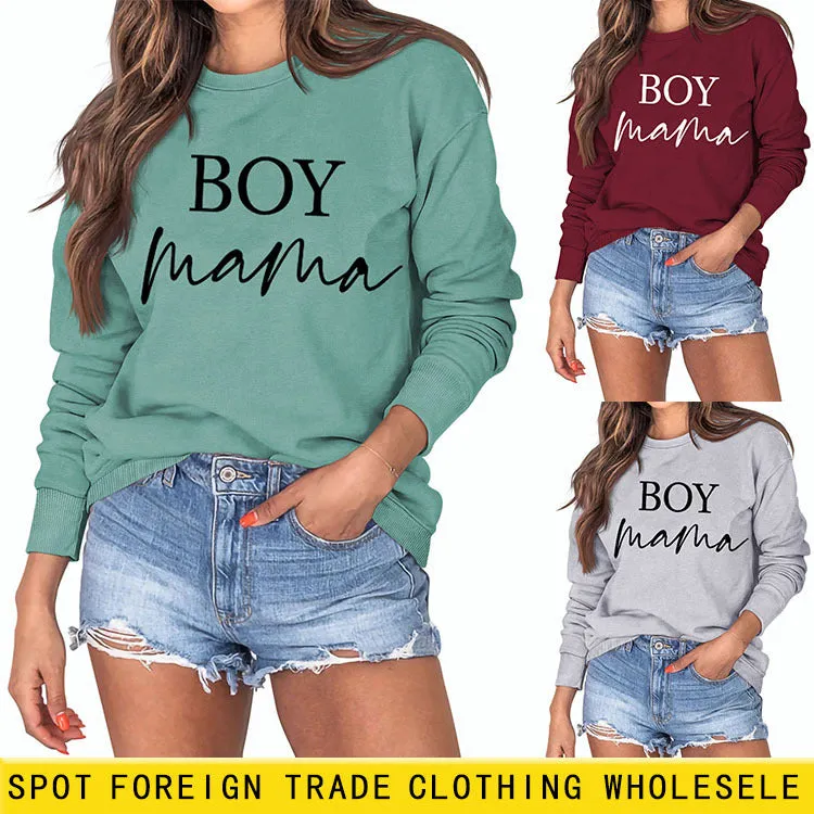 Boy Mama Letter Round Neck Fashion Loose Long Sleeve Women's Large Sweater