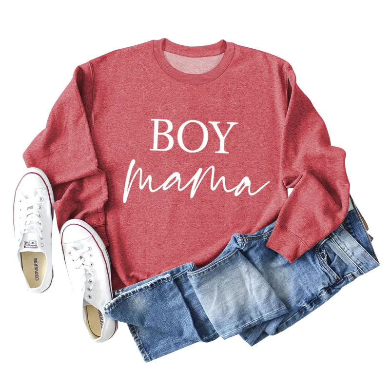 Boy Mama Letter Round Neck Fashion Loose Long Sleeve Women's Large Sweater