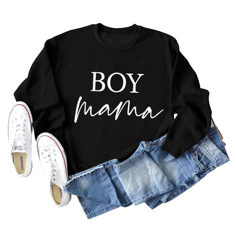 Boy Mama Letter Round Neck Fashion Loose Long Sleeve Women's Large Sweater