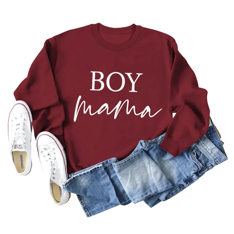 Boy Mama Letter Round Neck Fashion Loose Long Sleeve Women's Large Sweater