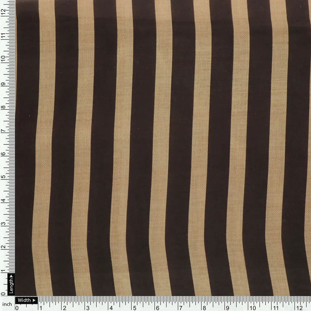 Brown Stripes Digital Printed Fabric - Kora Silk