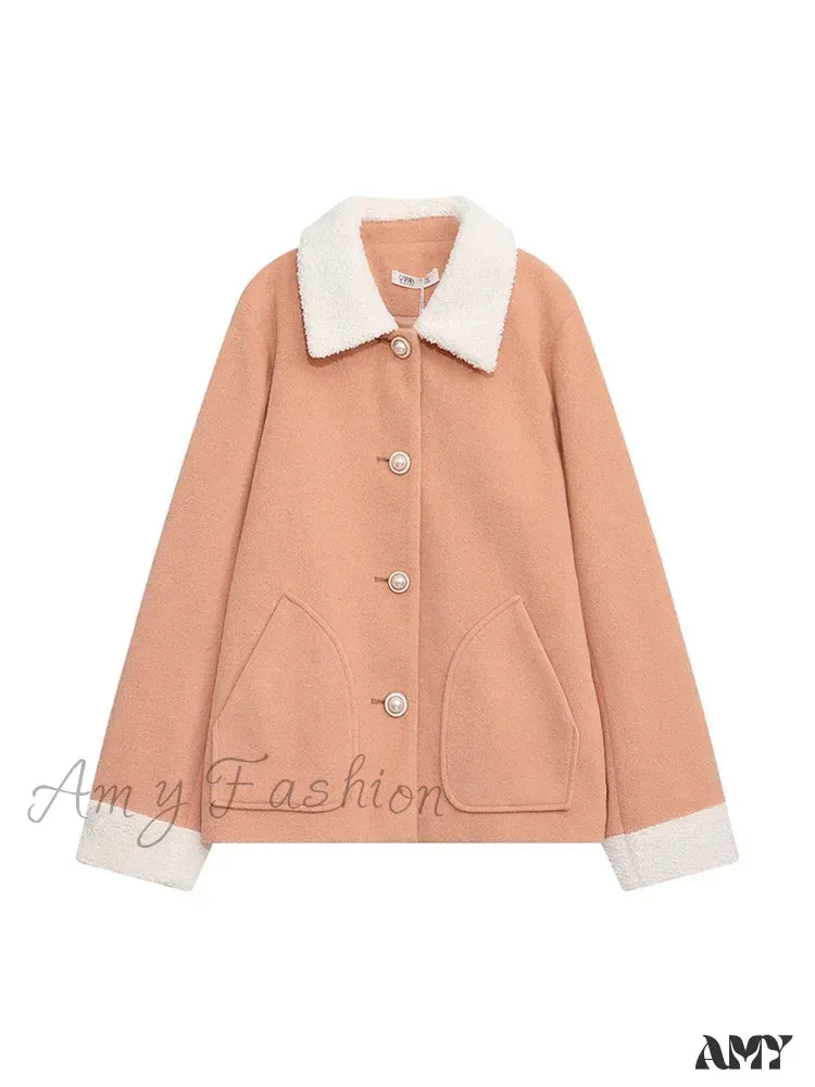 Cashmere Autumn Winter Single Breasted Short Woolen Office Lady Coat