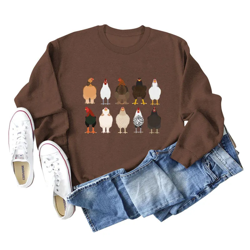 Chick Printed Thanksgiving Day Long Sleeve Shirt Large Size Sweatshirt