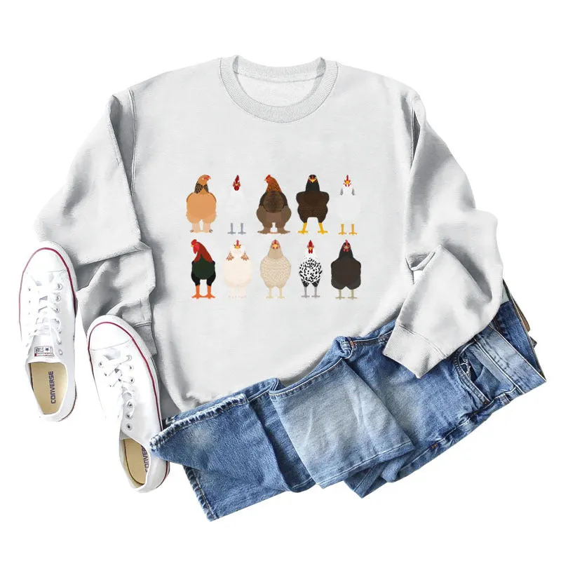 Chick Printed Thanksgiving Day Long Sleeve Shirt Large Size Sweatshirt