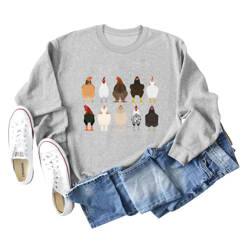 Chick Printed Thanksgiving Day Long Sleeve Shirt Large Size Sweatshirt