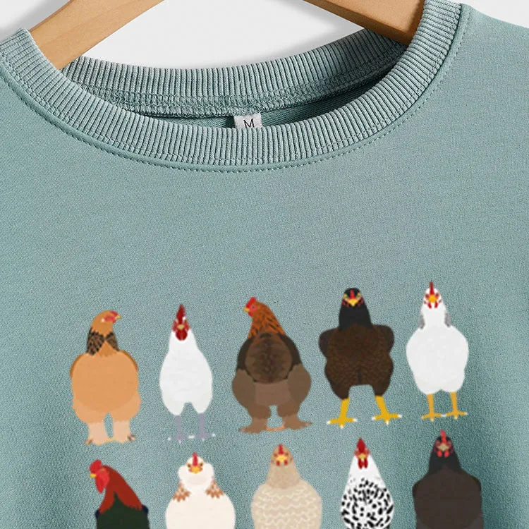 Chick Printed Thanksgiving Day Long Sleeve Shirt Large Size Sweatshirt