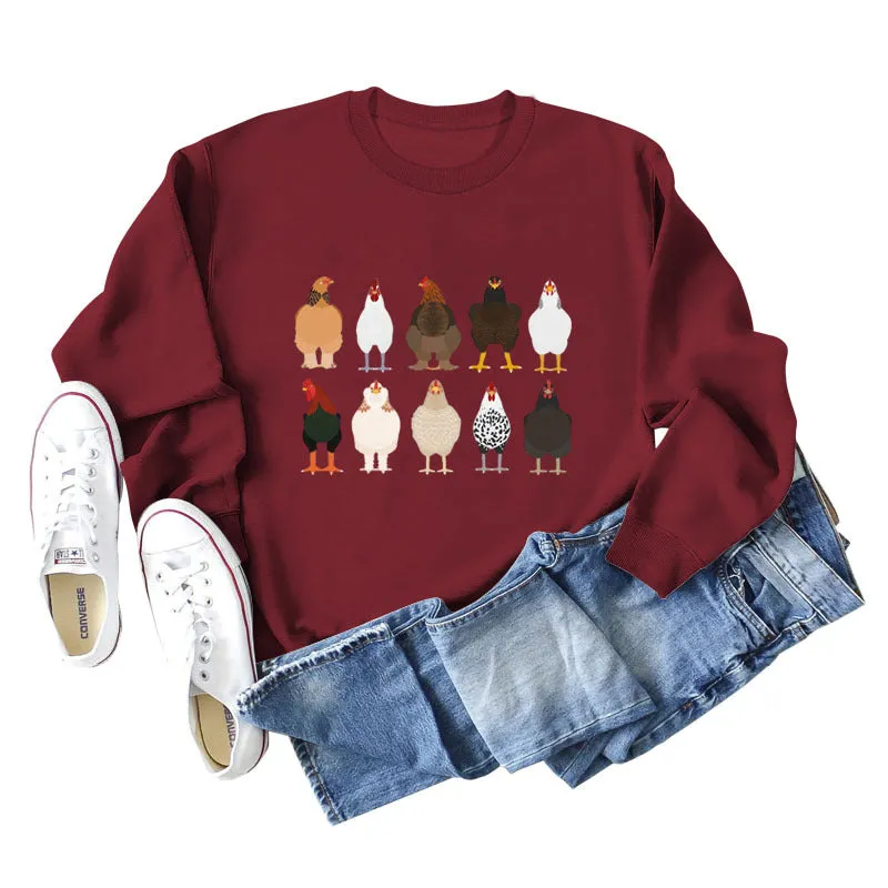 Chick Printed Thanksgiving Day Long Sleeve Shirt Large Size Sweatshirt