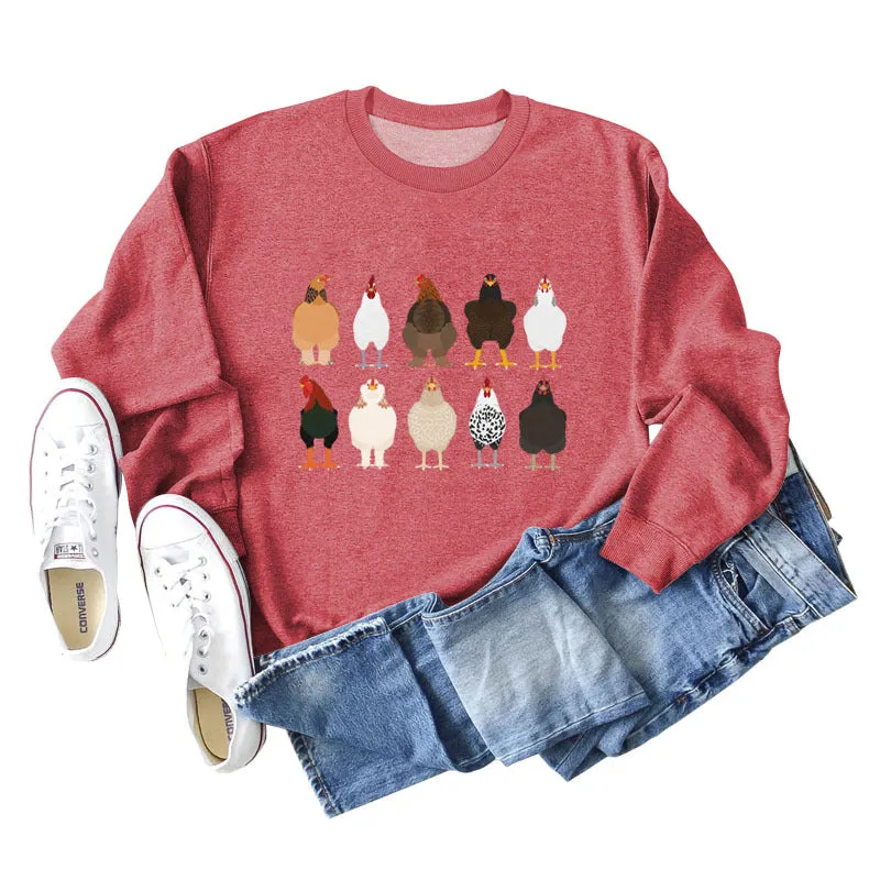 Chick Printed Thanksgiving Day Long Sleeve Shirt Large Size Sweatshirt