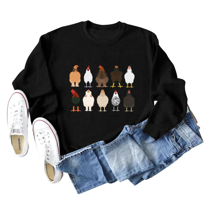 Chick Printed Thanksgiving Day Long Sleeve Shirt Large Size Sweatshirt