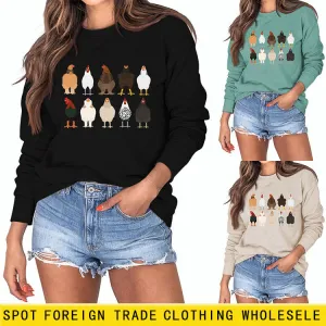 Chick Printed Thanksgiving Day Long Sleeve Shirt Large Size Sweatshirt