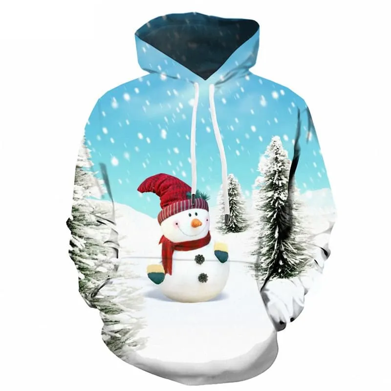 Christmas Hoodie Men Snowman Hoodie Print Christmas Tree 3d Printed Snow Sweatshirt Printed