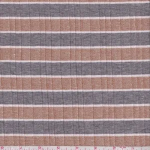 Cocoa/Grey Stripe Poor Boy Rib Knit Fabric