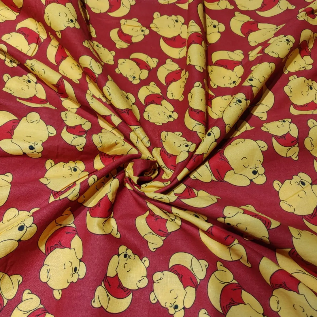 COTTON POPLIN WINNIE THE POOH RED PRINT ~ 58&quot; wide