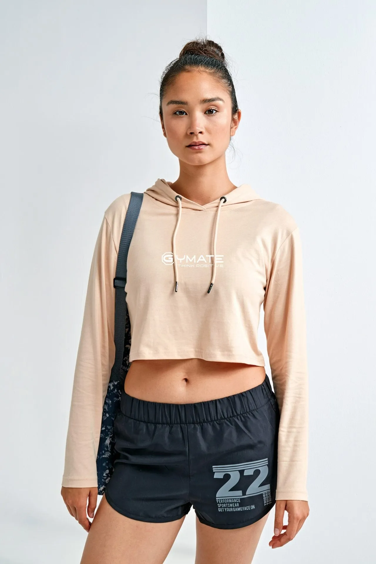 Cropped Hooded T shirt Gymate Long sleeve