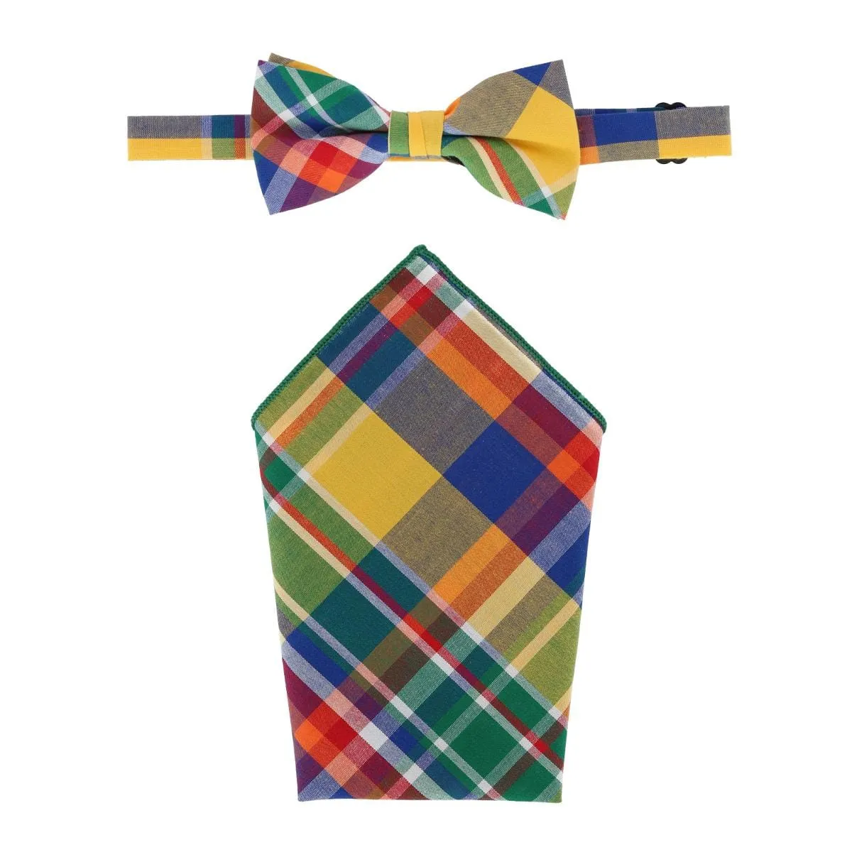 CTM® Men's Cotton Vivid Plaid Bow Tie and Handkerchief Set