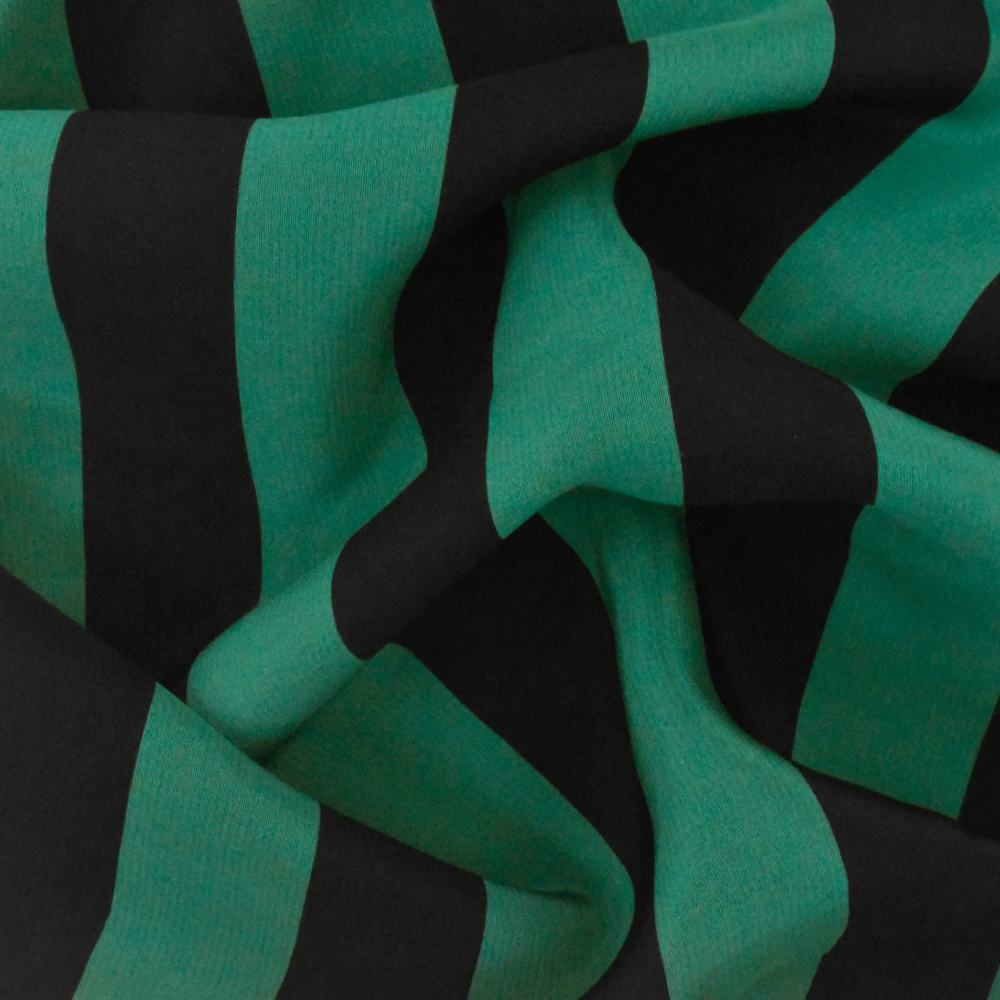 Dark Green-Black Stripe Printed Silk Faille Woven Fabric