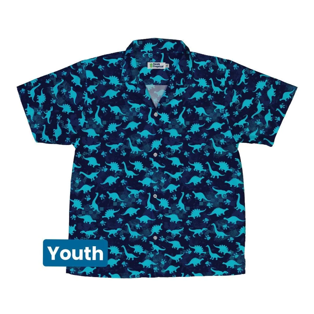 Dinosaur Urban Geometric Blue Dinosaur Youth Hawaiian Shirt