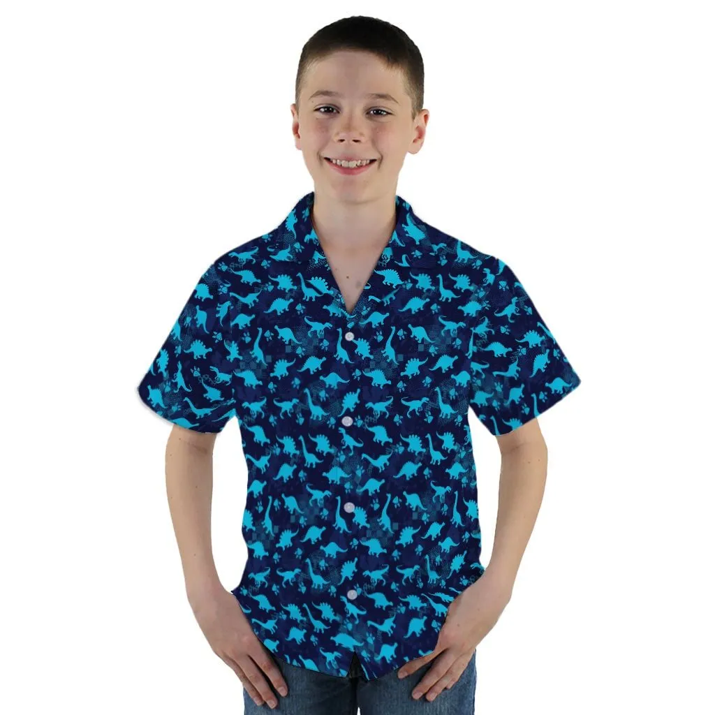 Dinosaur Urban Geometric Blue Dinosaur Youth Hawaiian Shirt