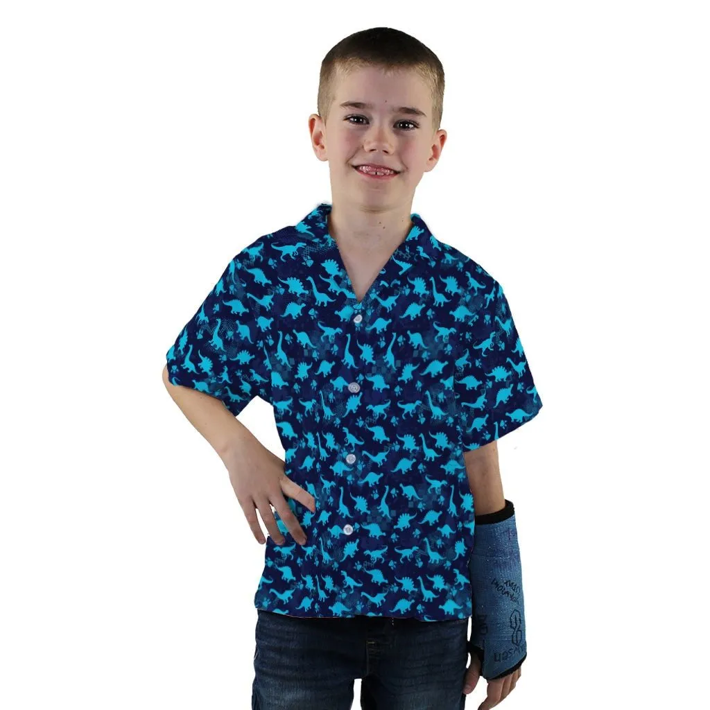 Dinosaur Urban Geometric Blue Dinosaur Youth Hawaiian Shirt