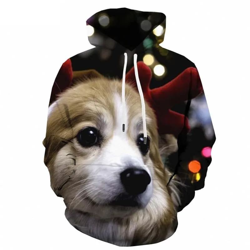 Dog Sweatshirts men Animal Hooded Casual Christmas Hoody Anime Harajuku Sweatshirt Printed New Year Hoodie Print