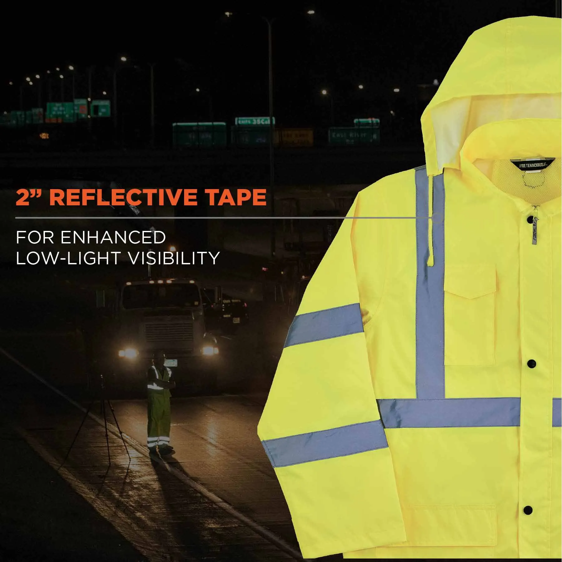 Ergodyne 24334 8366 L Lime Class 3 Lightweight Hi-Vis Rain Jacket