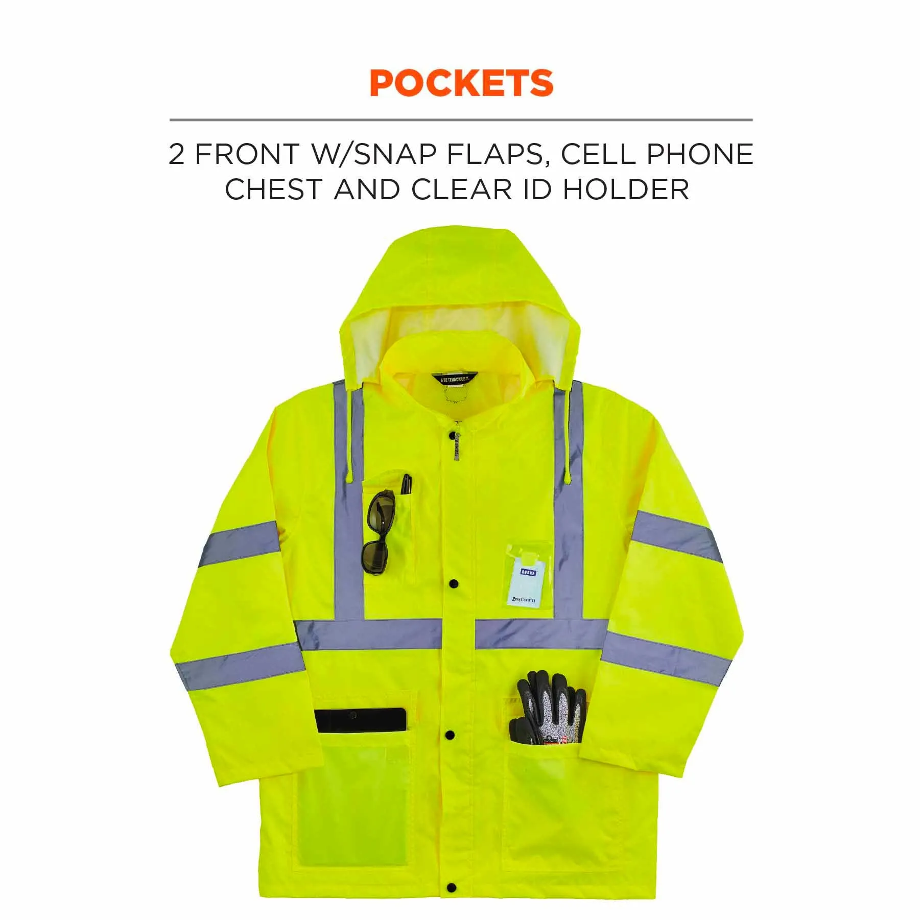 Ergodyne 24334 8366 L Lime Class 3 Lightweight Hi-Vis Rain Jacket